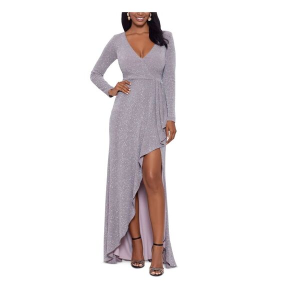 BETSY & ADAM Dresses & Skirts - BETSY & ADAM Womens Gray At Hi-lo Hem Long Sleeve Full-Length Formal Dress 4